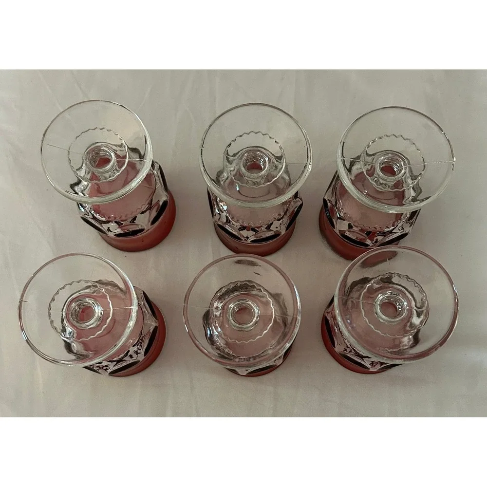 Vintage Cordial Glasses Set of 6 Ruby Red Flashed Pressed Glass Good Condition